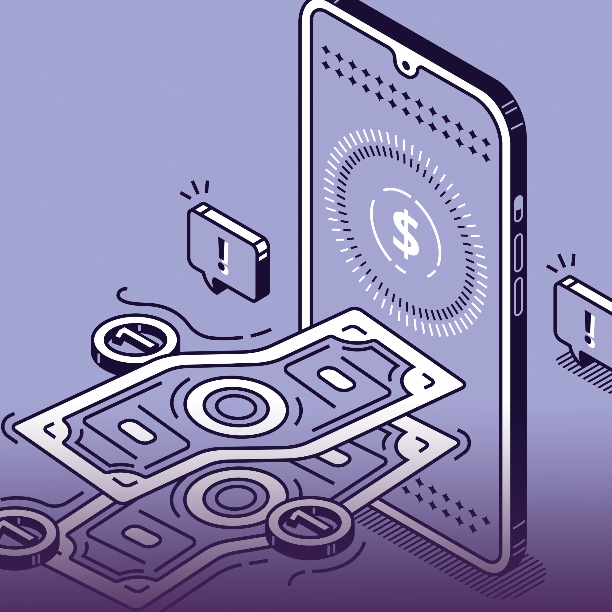 A image of an bank app in a mobil phone with money getting out of it, meaning "Why Americans are moving their money outside banks"