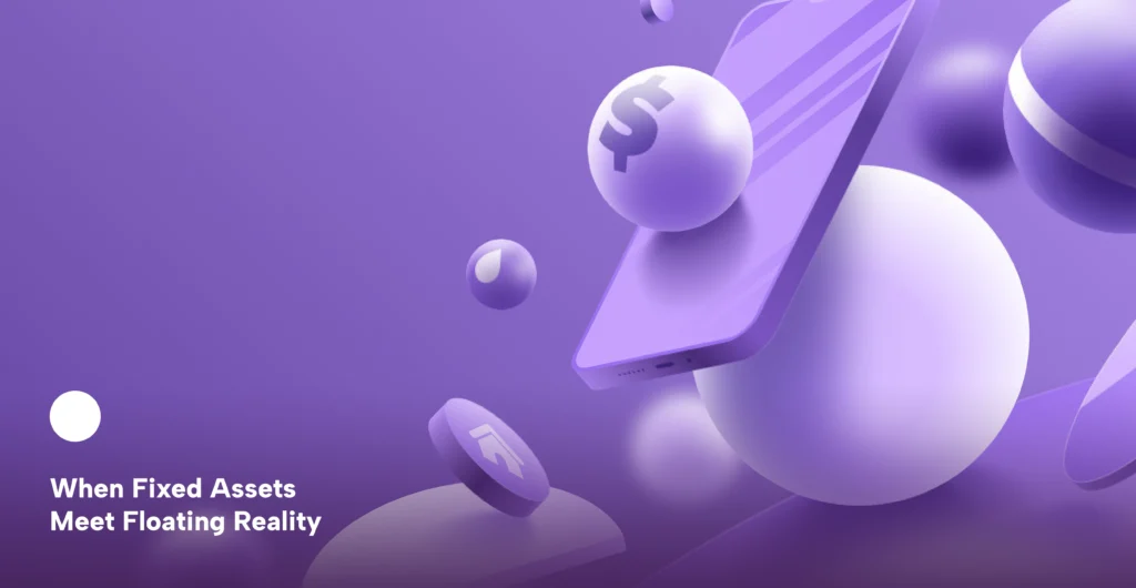 Abstract illustration showing fixed and floating financial elements, representing how banks use interest rate swaps to manage balance-sheet risk.